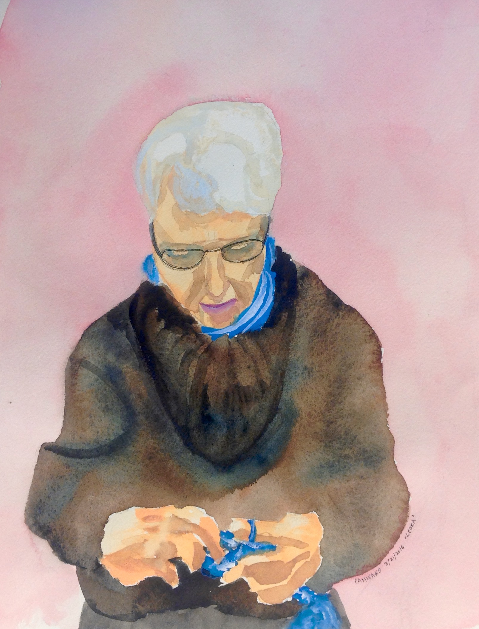 Leora, knitting