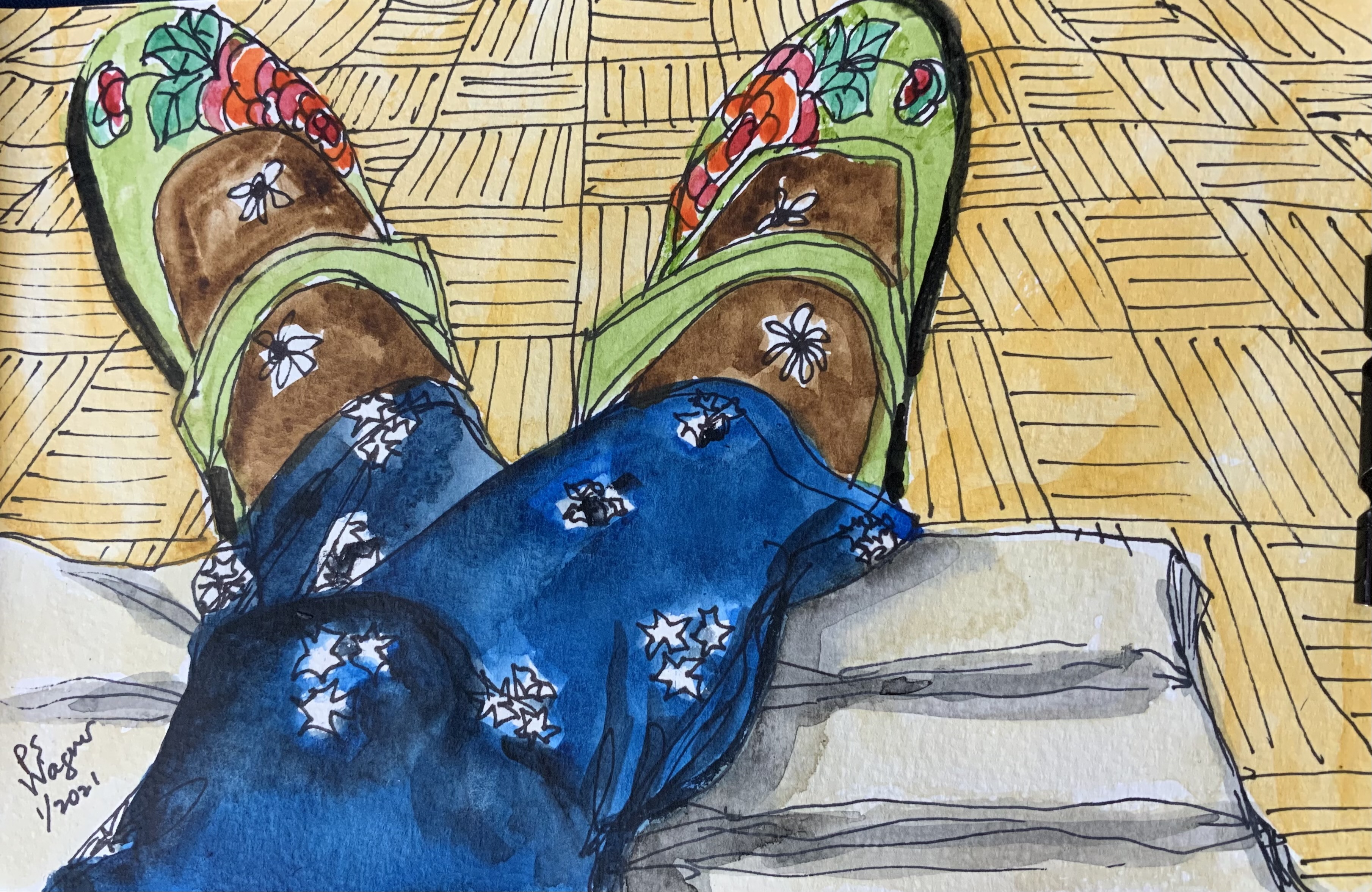 Artist's feet in Winter