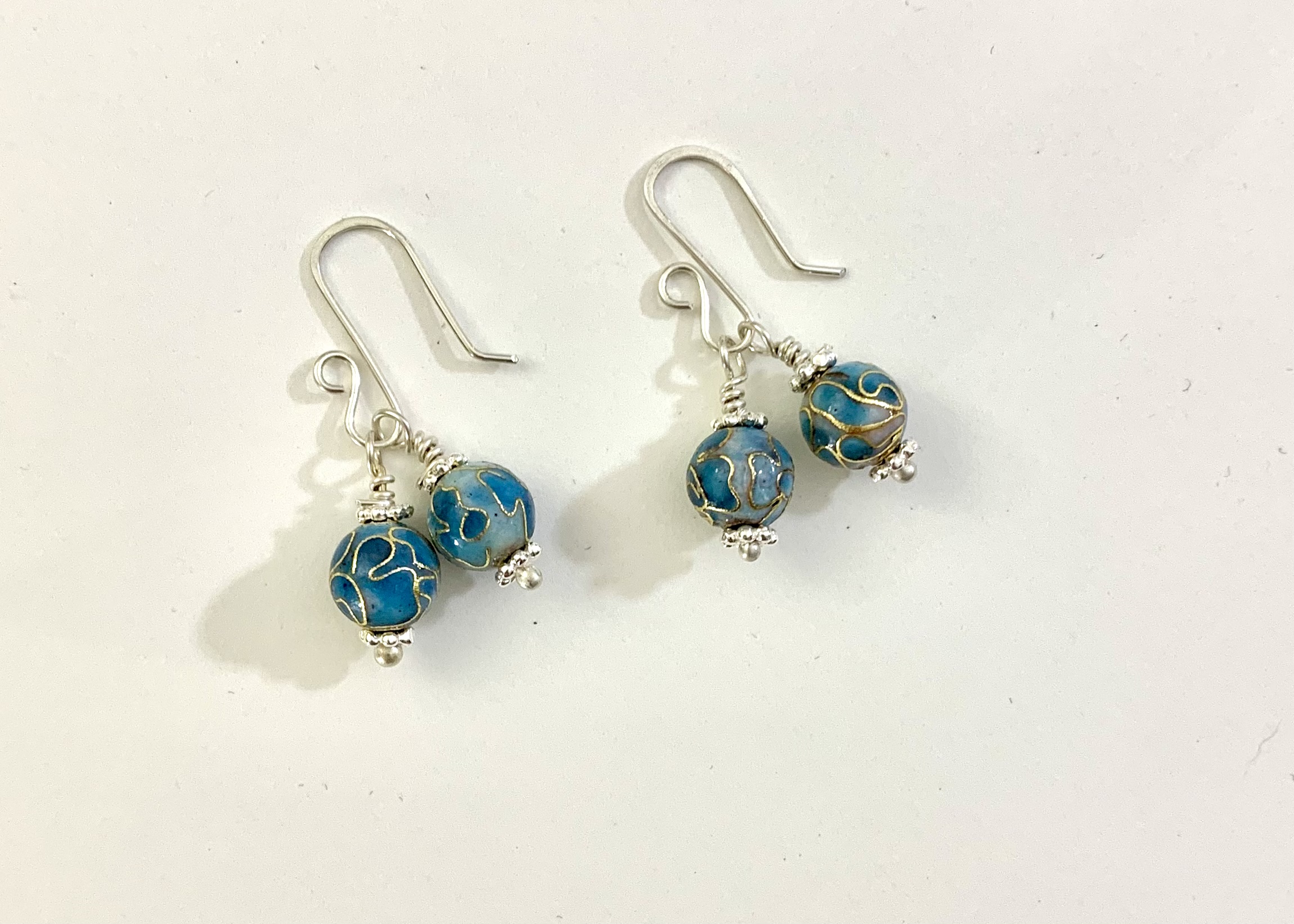 Light Blue Cloissonné and Argentium Silver Earrings